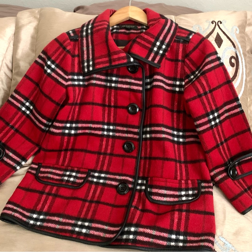For Cynthia Wool Red and Black British Plaid Coat